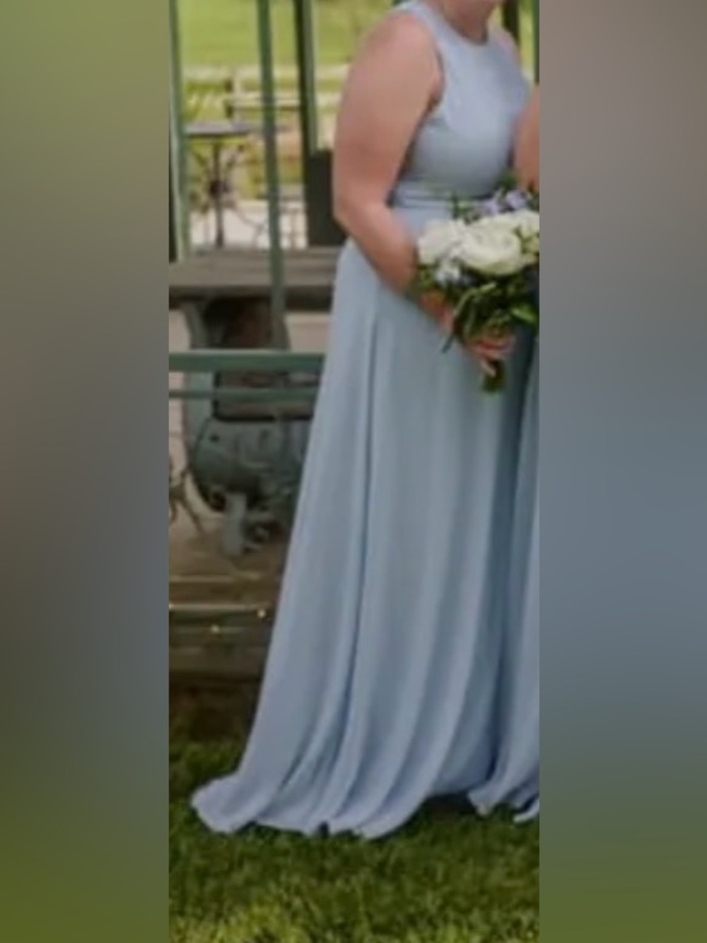 Dessy Mist Bridesmaid Dress- Sleeveless Halter Chiffon Maxi Dress size 14